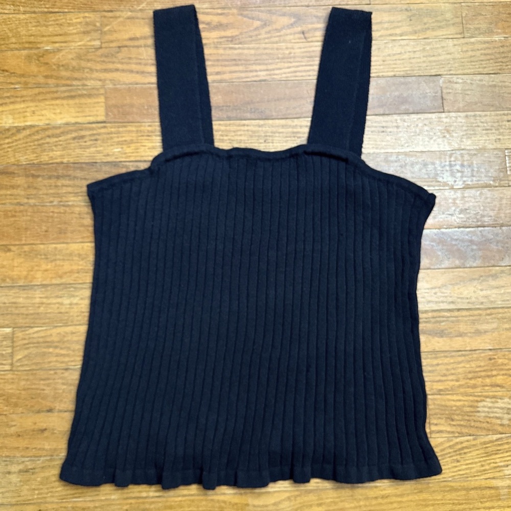 Madewell Tilney Ribbed Sweater Tank Size XXL Black Stretchy Knit Wide Strap